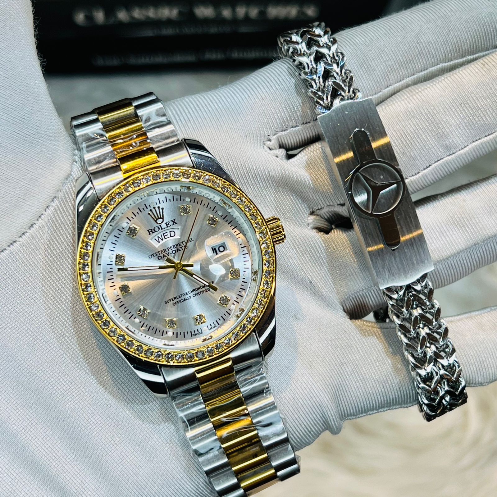 Premium Quality RLX Watches & Bracelet Combo T Stone Green