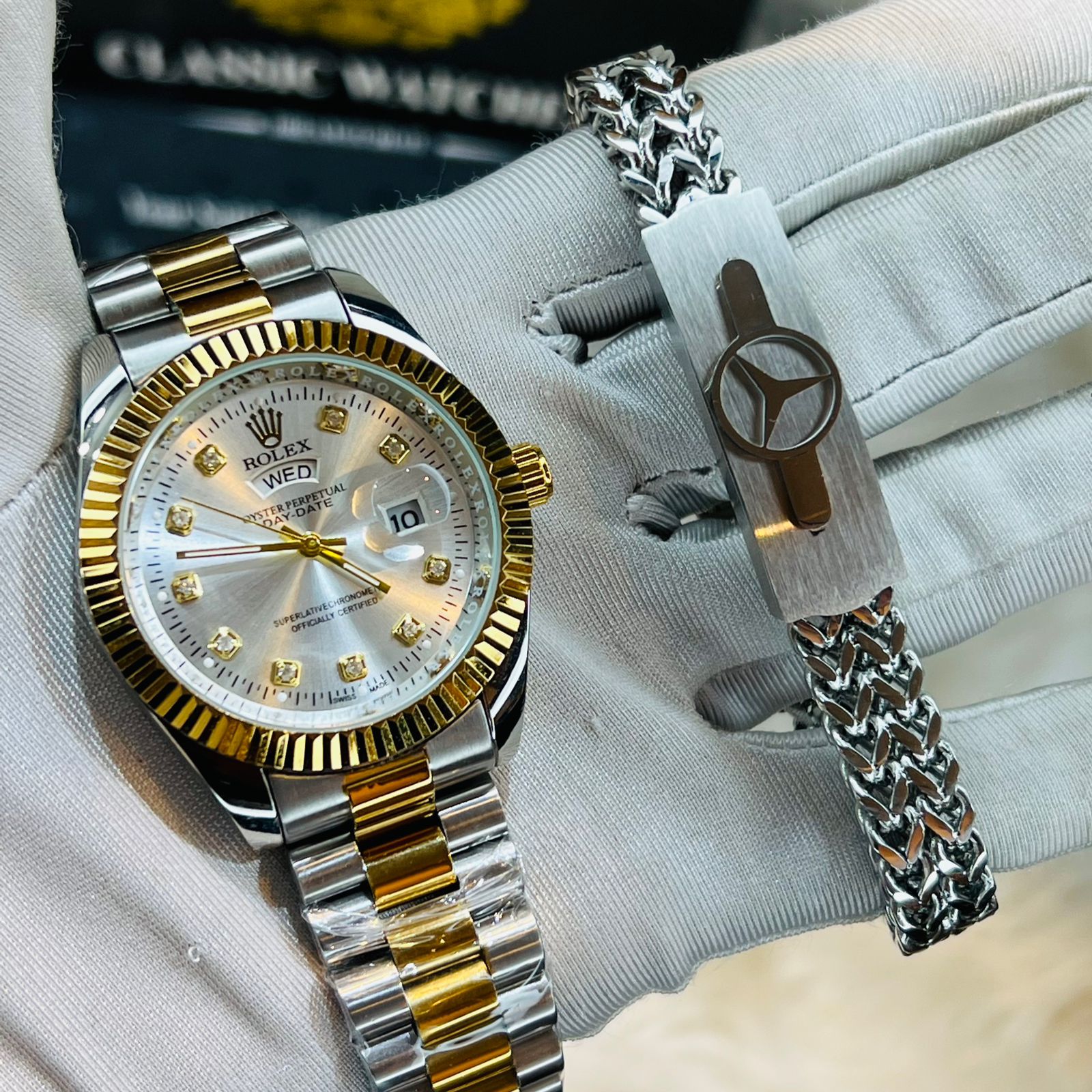 Premium Quality RLX Watches & Bracelet Combo T Carry White